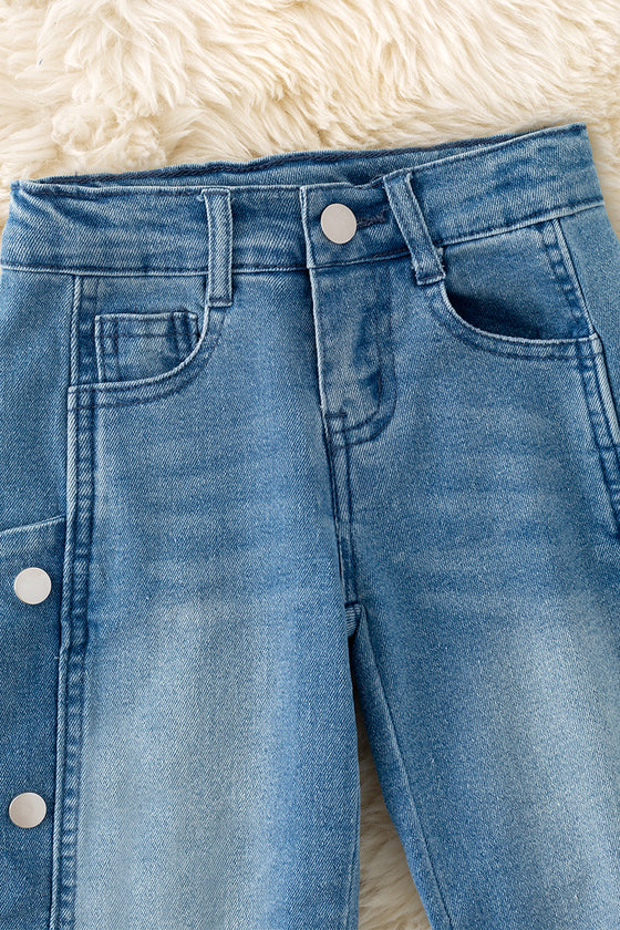 Side snap wide leg denim pants. PNG50369 SOL
