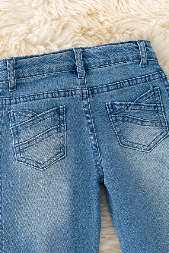 Side snap wide leg denim pants. PNG50369 SOL