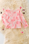 Pink cow skull, horse rider western printed mesh long sleeve top. TPG50649 JEANN