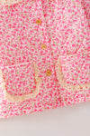 Hot Pink ditsy floral quilted jacket w/ivory lace hem. TPG60367 SOL