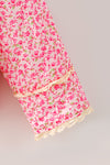 Hot Pink ditsy floral quilted jacket w/ivory lace hem. TPG60367 SOL