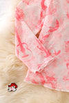 Pink cow skull, horse rider western printed mesh long sleeve top. TPG50649 JEANN