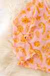 Pink western paisley printed mesh long sleeve top. TPG50651 SOL