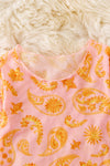 Pink western paisley printed mesh long sleeve top. TPG50651 SOL