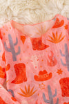 cute orange western printed mesh long sleeve top. TPG50650 AMY