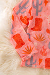 cute orange western printed mesh long sleeve top. TPG50650 AMY