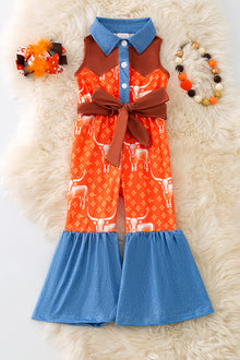 (Western) Orange long horn jumpsuit with front buttons. PNG50284 AMY