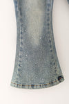 Bootcut denim pants with rhinestones & stretchy waistband. PNG60296 AMY