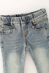 Bootcut denim pants with rhinestones & stretchy waistband. PNG60296 AMY