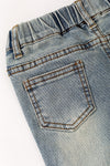 Rhinestones & bow printed straight cut denim pants. PNG60326 JEAN