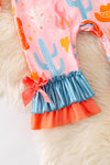 Pink & Orange western printed baby romper w/ruffle hem. RPG51317 AMY