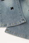 Rhinestones & bow printed straight cut denim pants. PNG60326 JEAN