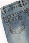 Rhinestones & bow printed straight cut denim pants. PNG60326 JEAN