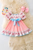 Pink Coquette western ruffle dress with blue front bow. DRG52448 JEAN