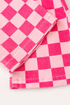 Fuchsia & light pink checkered printed denim pants. PNG60321 SOL