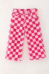 Fuchsia & light pink checkered printed denim pants. PNG60321 SOL