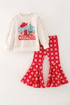 Cowgirl Christmas white ruffle hem top and red bottoms. OFG61880 SOL