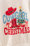 Cowgirl Christmas white ruffle hem top and red bottoms. OFG61880 SOL
