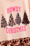 "Howdy Christmas" Cream top with cow printed bell sleeved and animal printed pants. OFG61882 MON