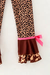 "Howdy Christmas" Cream top with cow printed bell sleeved and animal printed pants. OFG61882 MON