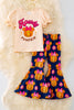 OFG41512 AMY: "Howdy pumpkin" Ivory printed top & bell bottoms.