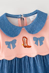 Cute western baby romper with snaps. Coral & simulated denim romper.