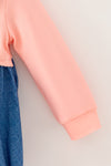 Cute western baby romper with snaps. Coral & simulated denim romper.