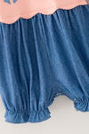 Cute western baby romper with snaps. Coral & simulated denim romper.