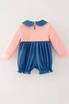 Cute western baby romper with snaps. Coral & simulated denim romper.