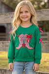 Cowboy western boots on green top with bow detail on sleeves. TPG60475 Mon