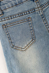 Navy blue embroidered hem denim pants. PNG60325 AMY