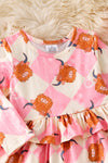 Highland cow printed ruffle tunic and wide cut pants. OFG51631 SOL