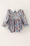 Blue ditsy floral bubble baby romper w/ size bows. RPG63796 AMY