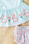 Easter bunny applique stripe tunic & baby bloomers. OFG60105 AMY