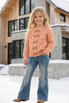 Coral animal print sweater w/front bows. TPG60522 AMY