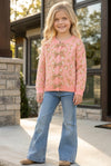 Coral animal print sweater w/front bows. TPG60522 AMY