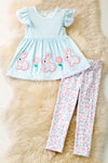 Easter bunny applique stripe tunic & floral leggings. OFG60106 JEAN