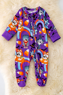  🍁RPB40215 AMY: Purple character printed onesie w/footie.