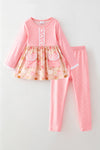 Pink polka dot tunic with pumpkin print and polka dot leggings. OFG62511 AMY