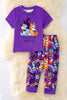 PJB40022 NAY: Purple Character printed 2 piece set.