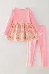 Pink polka dot tunic with pumpkin print and polka dot leggings. OFG62511 AMY