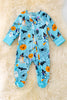 RPB40216 NAY: Halloween printed onesie with footie.