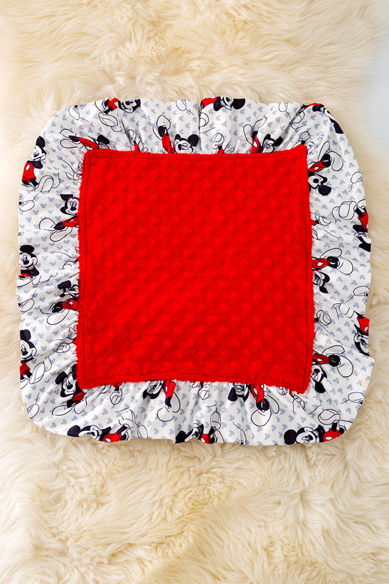 BKB40015 SOL: Red minky security baby blanket with ruffle trim.