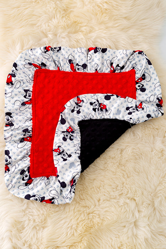 BKB40015 SOL: Red minky security baby blanket with ruffle trim.