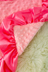 BKG40065: Security baby blanket with hot pink ruffle hem.