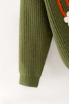 Olive green knit sweater w/ pumpkin embroidered. TPG60576 JEAN