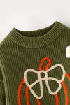 Olive green knit sweater w/ pumpkin embroidered. TPG60576 JEAN