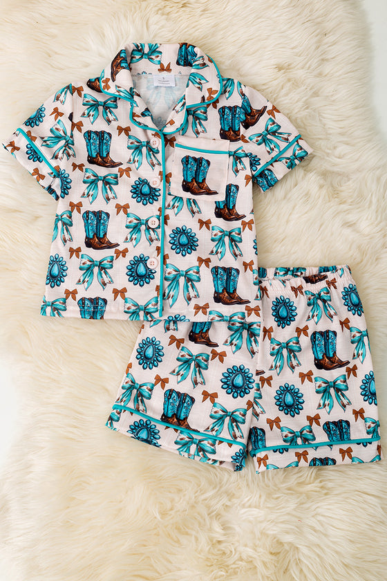 Western printed pajamas 2 piece set. PJG50694 sol
