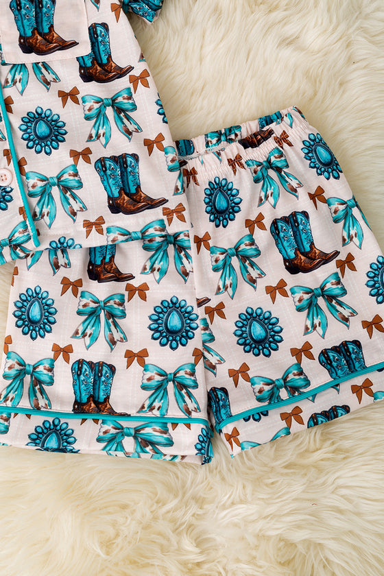 Western printed pajamas 2 piece set. PJG50694 sol