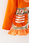 Orange tunic with printed pumpkins & stripe pockets & matching bell bottoms. OFG62383 JEAN